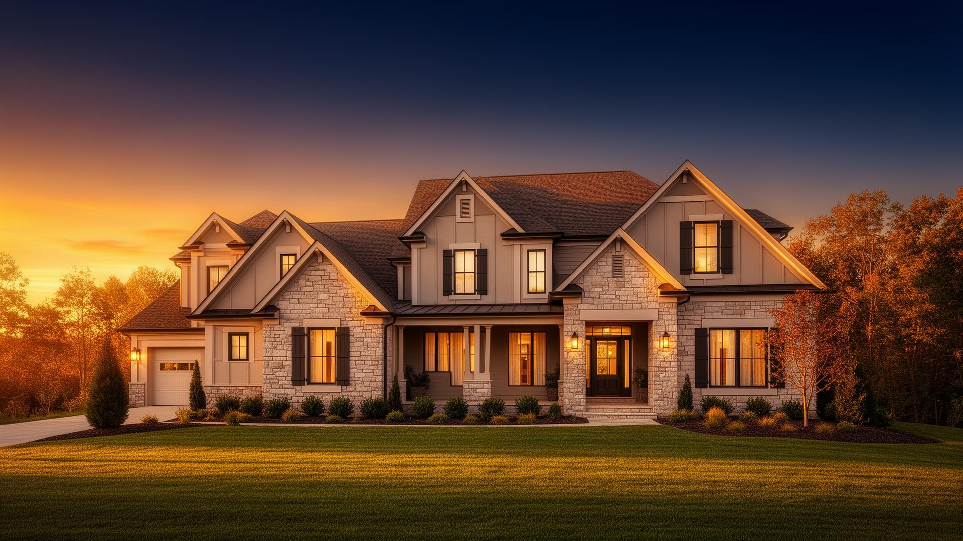 Beautiful American home at golden hour